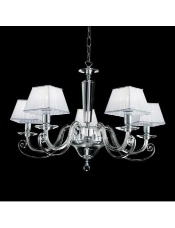 ONDALUCE: Alzira lampadario 5 bracci in vetro soffiato trasparente con paralumi in organza in