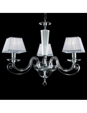 ONDALUCE: Alzira lampadario 3 bracci in vetro soffiato trasparente con paralumi in organza in