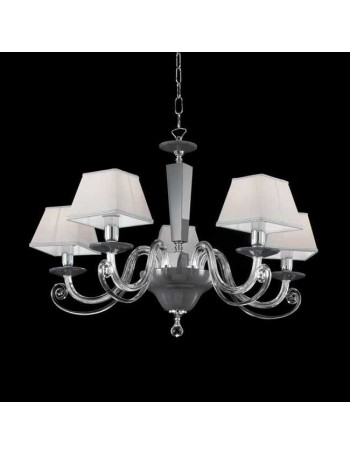 ONDALUCE: Bellini lampadario 5 bracci in vetro ottico trasparente tortora paralume tessuto camera