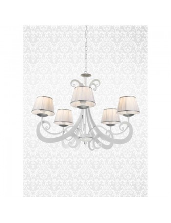 ONDALUCE: Vienna sospensione metallo 5 bracci con paralume tessuto bianco shabby in offerta