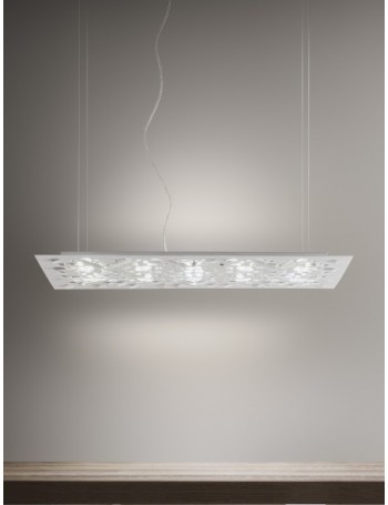 ANTEALUCE: Planet sospensione LED rettangolare luce calda metallo inciso bianca 60cm in offerta