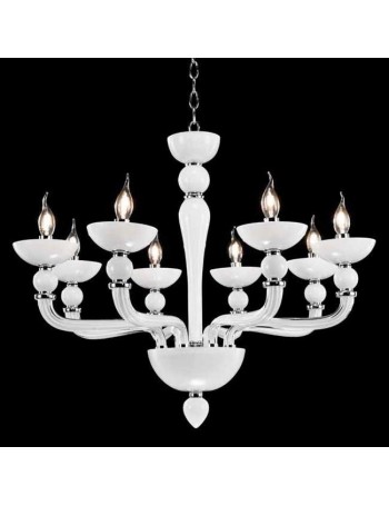 ONDALUCE: Lampadario sospensione contemporaneo bianco latte 8 bracci vetro in offerta