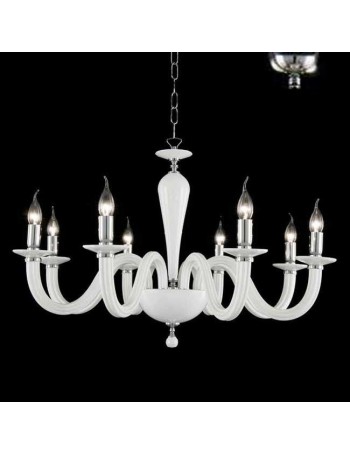 ONDALUCE: Lampadario sospensione contemporaneo 8 bracci vetro bianco latte 82cm in offerta