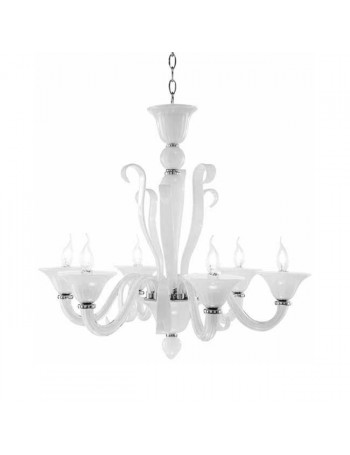 ONDALUCE: Manon lampadario sospensione stilizzato bianco latte 6 bracci decorazioni floreali 75cm