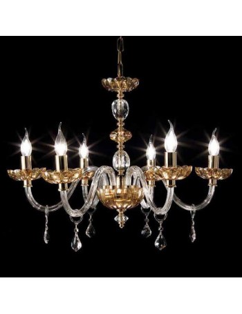 ONDALUCE: Patricia lampadario cristallo decoro ambra oro 6 bracci con pendenti in offerta