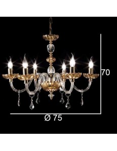 ONDALUCE: Patricia lampadario cristallo decoro ambra oro 6 bracci con pendenti in offerta 2