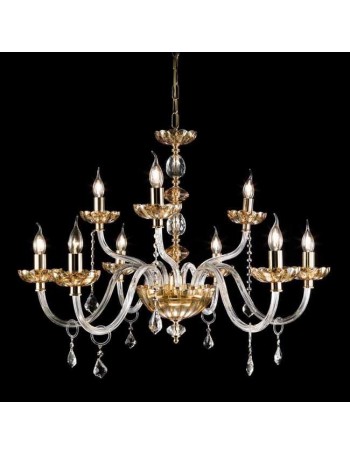 ONDALUCE: Patricia lampadario cristallo decoro ambra oro 9 bracci con pendenti gocce in offerta