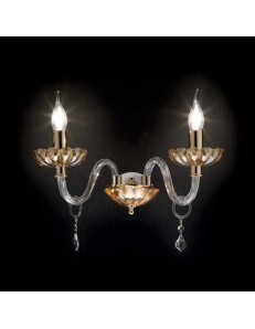 ONDALUCE: Patricia applique doppio cristallo decoro ambra oro con pendenti ingresso corridoio