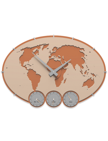 CALLEADESIGN: Orologio da parete design planisfero fusi orari legno colore sabbia rosata in offerta