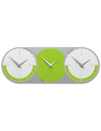 CALLEADESIGN: world clock 3 Orologio da muro 3 fusi orari in legno verde mela bianco grigio in