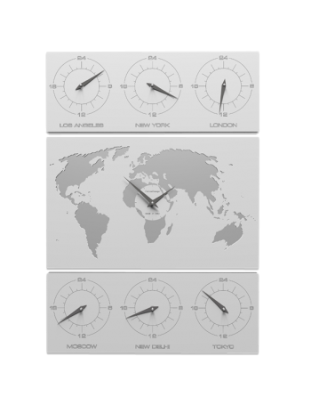 CALLEADESIGN: V-cosmo orologio da parete design planisfero cartina mondo fusi orari legno bianco in