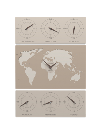 CALLEADESIGN: V-cosmo orologio da parete design planisfero cartina mondo fusi orari legno