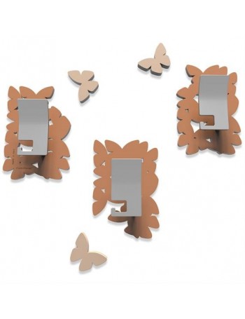 CALLEADESIGN: Isola delle farfalle appendiabiti componibile legno 3 ganci color abbronzato in