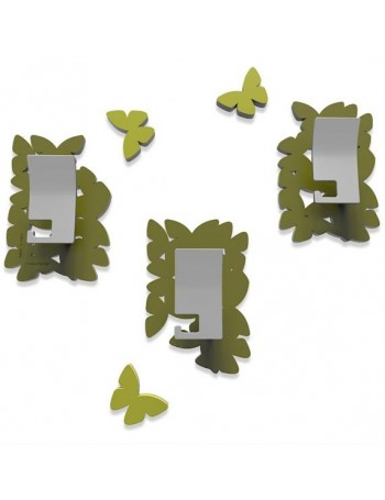 CALLEADESIGN: Isola delle farfalle appendiabiti componibile legno 3 ganci color verde oliva in