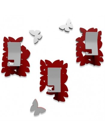 CALLEADESIGN: Isola delle farfalle appendiabiti componibile legno 3 ganci color rosso rubino grigio