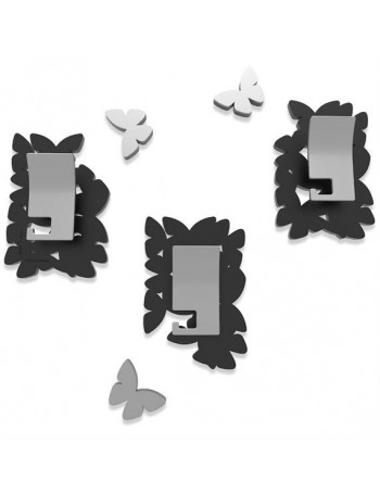 CALLEADESIGN: Isola delle farfalle appendiabiti componibile legno 3 ganci color legno nero e grigio