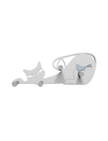 CALLEADESIGN: Appendiabiti da parete con gatto e uccellino color legno bianco in offerta