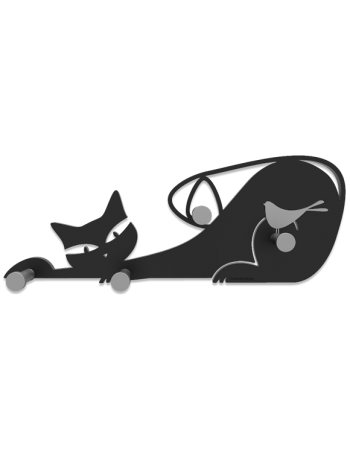 CALLEADESIGN: Appendiabiti da parete con gatto e uccellino color legno nero in offerta