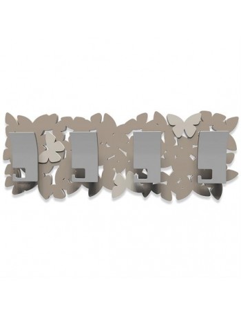 CALLEADESIGN: Nuvola di farfalle appendiabiti rettangolare rettangolare 4 pomelli colore tortora in