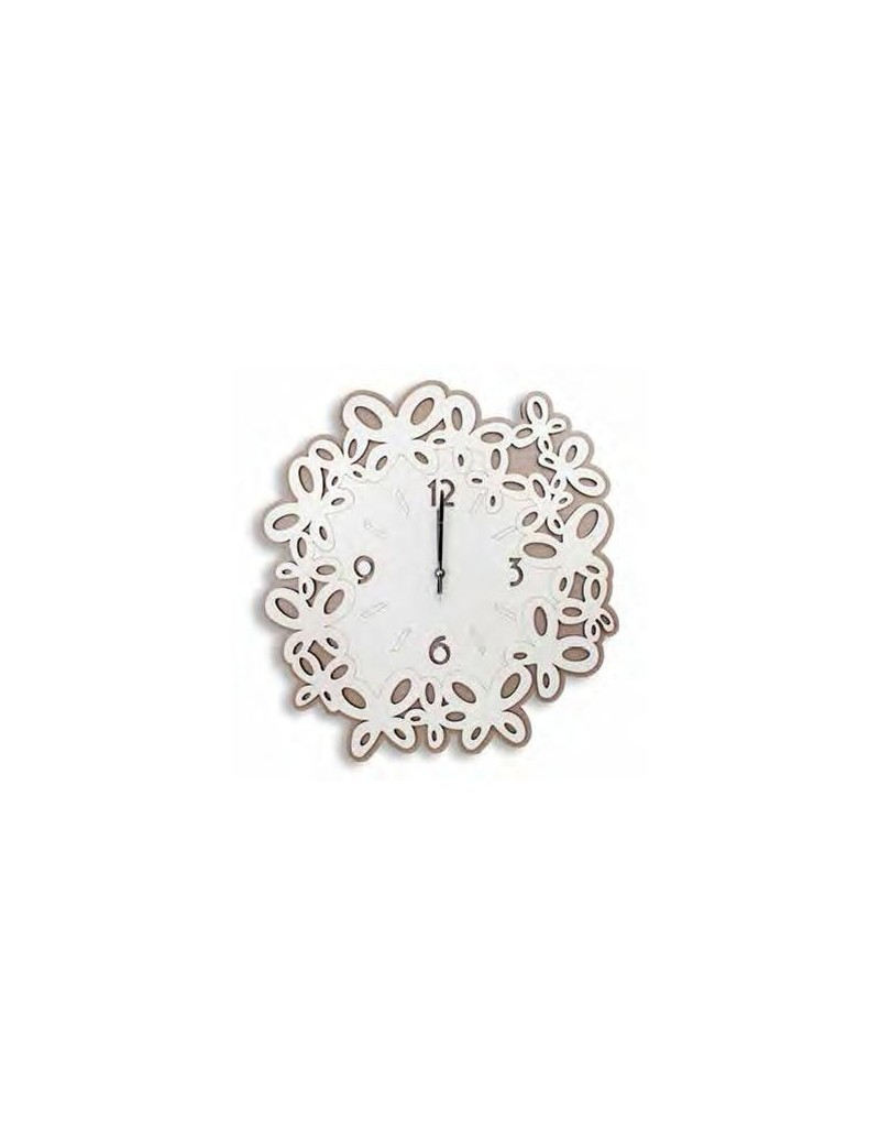 Argenti Preziosi Orologio quadrato da parete bianco tortora legno  intagliato sveglia 33cm