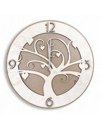 ARGENTI PREZIOSI: Albero della vita orologio da parete legno intagliato bianco tortora 33cm in