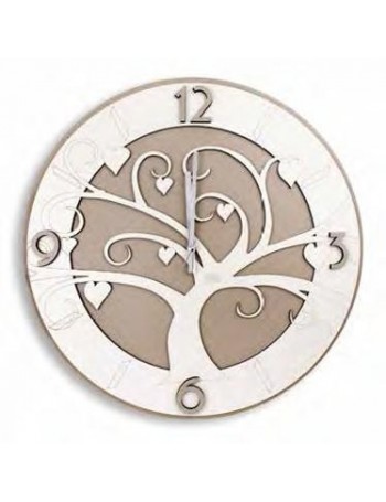 ARGENTI PREZIOSI: Albero della vita orologio da parete moderno legno bianco tortora intagliato 50cm