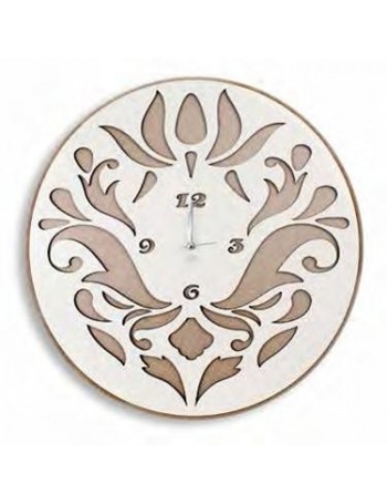 ARGENTI PREZIOSI: Orologio da parete moderno bianco tortora legno intagliato caffelatte 33cm in