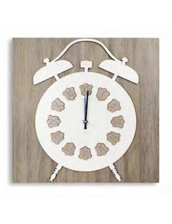 ARGENTI PREZIOSI: Orologio quadrato da parete bianco tortora legno intagliato sveglia 33cm in
