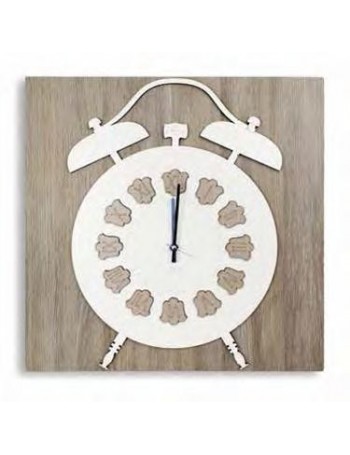 ARGENTI PREZIOSI: Orologio quadrato da parete bianco tortora legno intagliato sveglia 33cm in