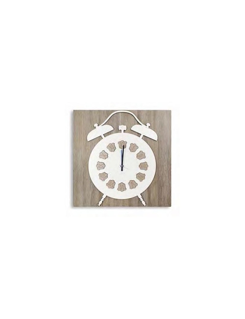 Argenti Preziosi Orologio quadrato da parete bianco tortora legno  intagliato sveglia 33cm