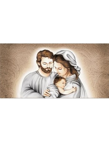 ARGENTI PREZIOSI: Capezzale sacra famiglia 70x40 stampa su pelle ritocco con cristalli e glitter in