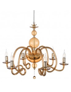 ONDALUCE: Lampadario 6 luci in vetro stilizzato soffiato ambra in offerta