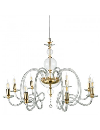 ONDALUCE: Lampadario 8 luci in vetro stilizzato soffiato trasparente oro in offerta