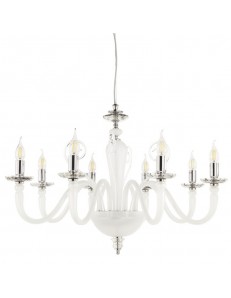 ONDALUCE: Lampadario sospensione per soggiorno stilizzato bianco 8 bracci decorazioni floreali 84cm