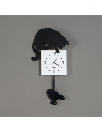 ARTI e MESTIERI: Hunter cat orologio da parete pendolo design gatto uccellino nero in offerta