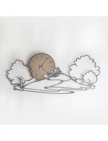 ARTI e MESTIERI: Orologio grande da parete design paesaggio colore fango 98cm in offerta