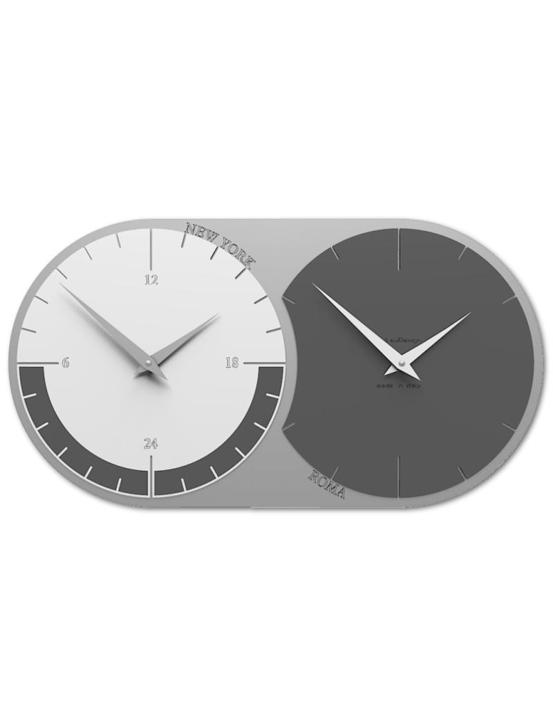 CalleaDesign world clock Orologio da parete moderno 2 fusi orari grigio quarzo