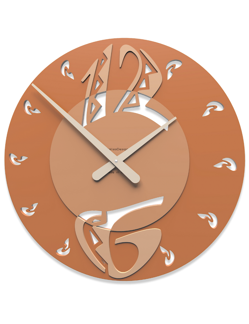 CALLEADESIGN: Orologio da parete in legno intagliato rotondo etnico moderno color terracotta in