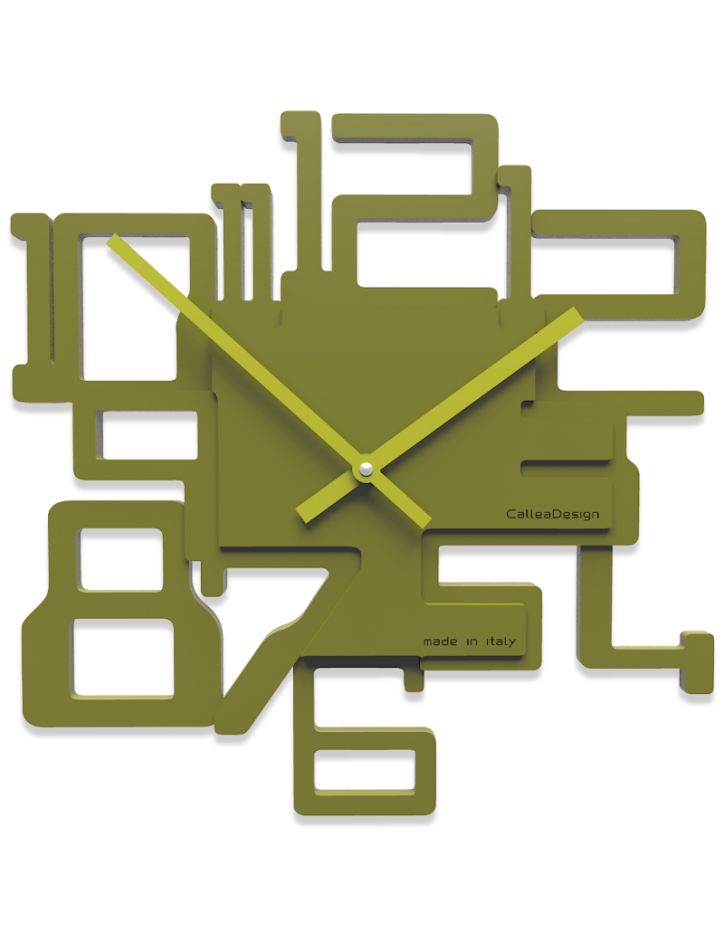 CALLEADESIGN: Kron orologio da parete in legno intagliato numeri rilievo color verde oliva in
