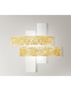 GEA LUCE: Lara grande plafoniera per salone moderno vetri bianco foglia oro 91cm in offerta