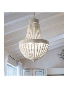 IDEAL LUX: Monet sp6 lampadario classico metallo legno bianco 50cm in offerta