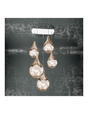 TOP LIGHT: Drop sospensione 5 luci soggiorno mix tonda rame in offerta