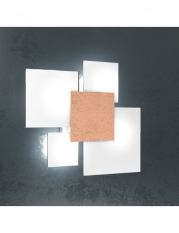 TOP LIGHT: Upgrade small plafoniera vetro decoro foglia rame 42x46cm in offerta