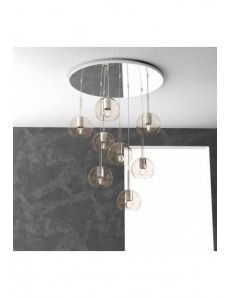 TOP LIGHT: Future sospensione 8 luci vetri ambra in offerta