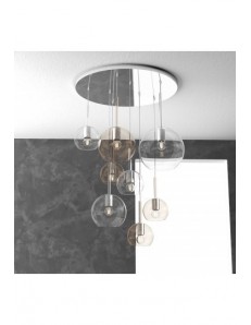 TOP LIGHT: Future sospensione 8 luci vetri ambra e neutro in offerta