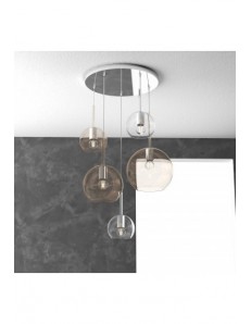 TOP LIGHT: Future sospensione 5 luci vetri ambra e neutro in offerta