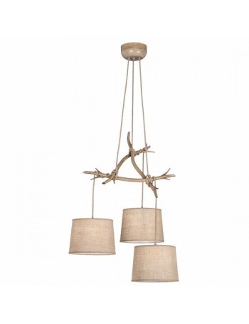 MANTRA: Sabina lampadario vintage da rami di legno paralumi beige in offerta