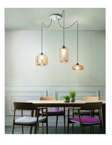 FABAS LUCE: Fiona sospensione decentrata 3 luci vetro ambra in offerta