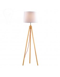 IDEAL LUX: York pt1 bianco piantana con treppiede in legno naturale in offerta