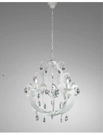 MR DESIGN: Oxford lampadario 5 luci artigianale finitura bianco gocce cristallo shabby chic in